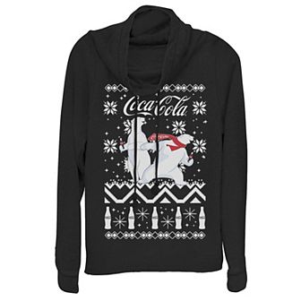 Juniors' Coca-Cola Polar Bear Slide Cowlneck Graphic Lightweight Long Sleeve
