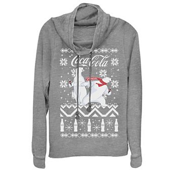 Juniors' Coca-Cola Polar Bear Slide Cowlneck Graphic Lightweight Long Sleeve