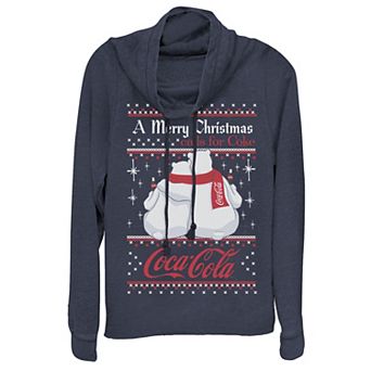 Juniors' Coca-Cola Polar Bears A Merry Christmas Calls For Coca-Cola Cowlneck Graphic Lightweight Long Sleeve