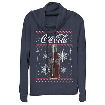 Juniors' Coca-Cola Classic Bottle Christmas Cowlneck Graphic Lightweight Long Sleeve
