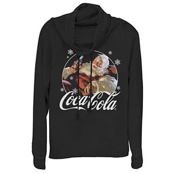 Juniors' Coca-Cola Vintage Relaxing Santa Christmas Cowlneck Graphic Lightweight Long Sleeve