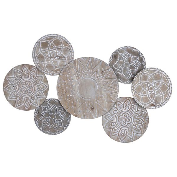 Stratton Home Decor Boho Stamped Distressed Wood And Metal Layered Plates Centerpiece Wall - Distressed Wood Room Decor