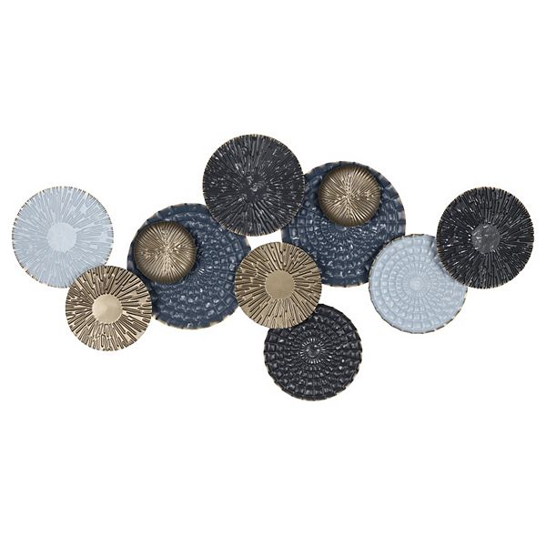 Stratton Home Decor Modern Blue and Gold Metal Plates Centerpiece Wall