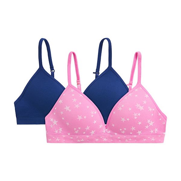 Girls 2 Pack Moulded Bras - Pink/White