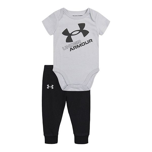 Baby Boy Under Armour Monochrome Big Logo Graphic Romper & Jogger Pants Set
