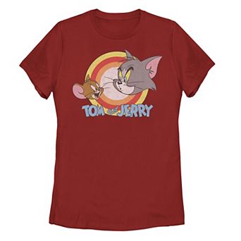 Juniors' Tom & Jerry Faces And Logo Tee