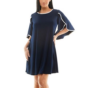 Women's Nina Leonard Tulip-Sleeve Colorblock Trapeze Dress