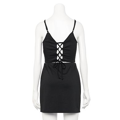 Juniors' Live To Be Spoiled Square Neck Lace Up Back Tank Top