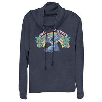Juniors' Disney's Lilo & Stitch "Cute But Crazy" Stitch Cowlneck Graphic Lightweight Long Sleeve