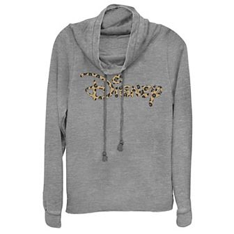 Disney's Logo Leopard Fill Cowlneck Graphic Lightweight Long Sleeve