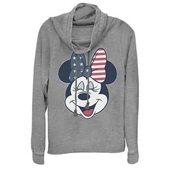Disney's Mickey And Friends Minnie American Flag Bow Juniors' Cowlneck Graphic Lightweight Long Sleeve
