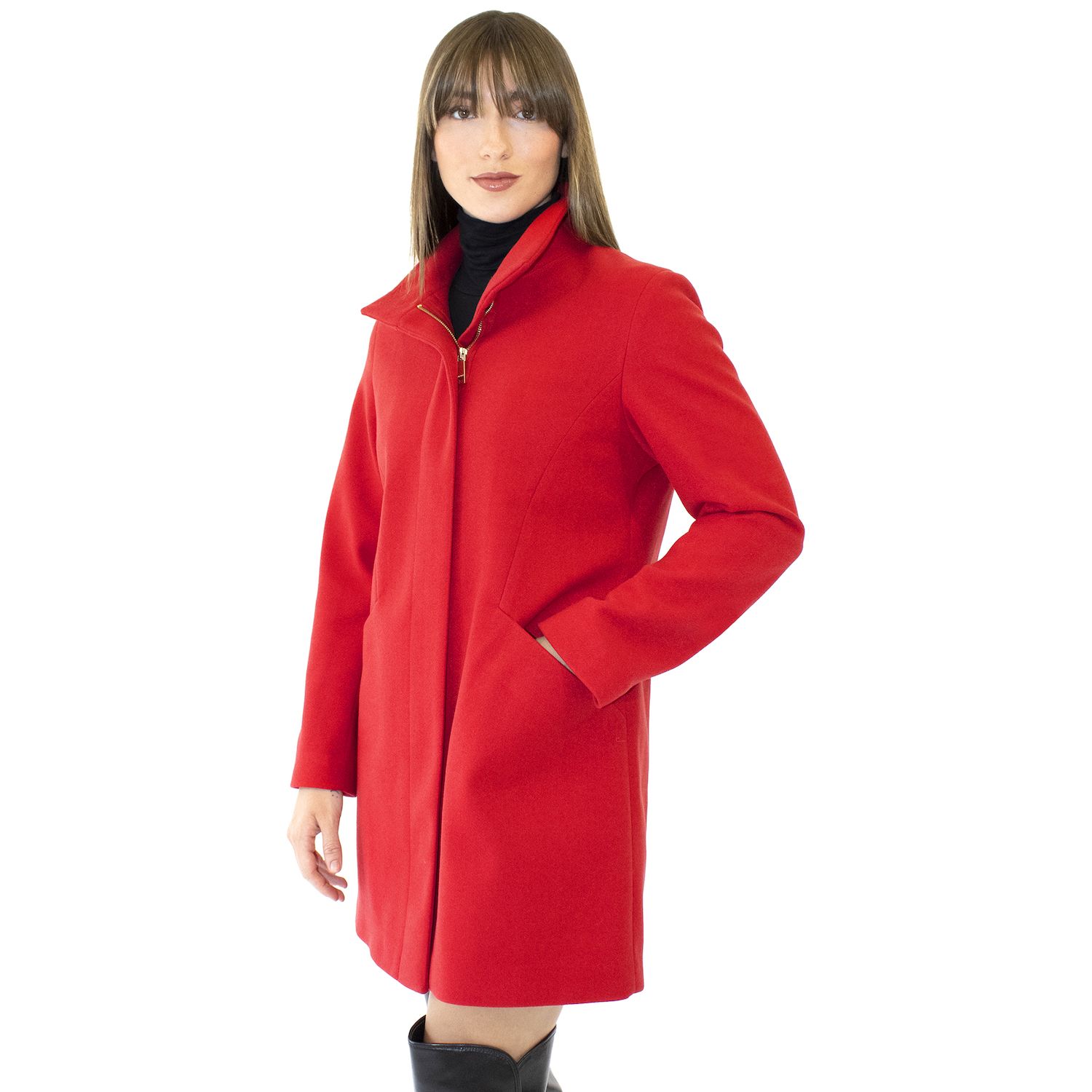 Women's Nine West Zip-Front Faux Wool Coat