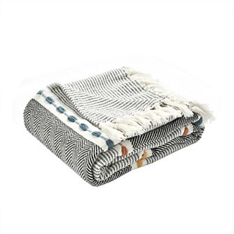 Lush Decor Herringbone Stripe Yarn Dyed Cotton Woven Tassel Throw