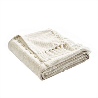 Lush Decor Herringbone Stripe Yarn Dyed Cotton Woven Tassel Throw