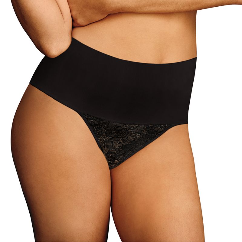 Maidenform Firm Control Shapewear Tame Your Tummy Lace Thong Panty 0049, Women's, Size: Small, Black Lace