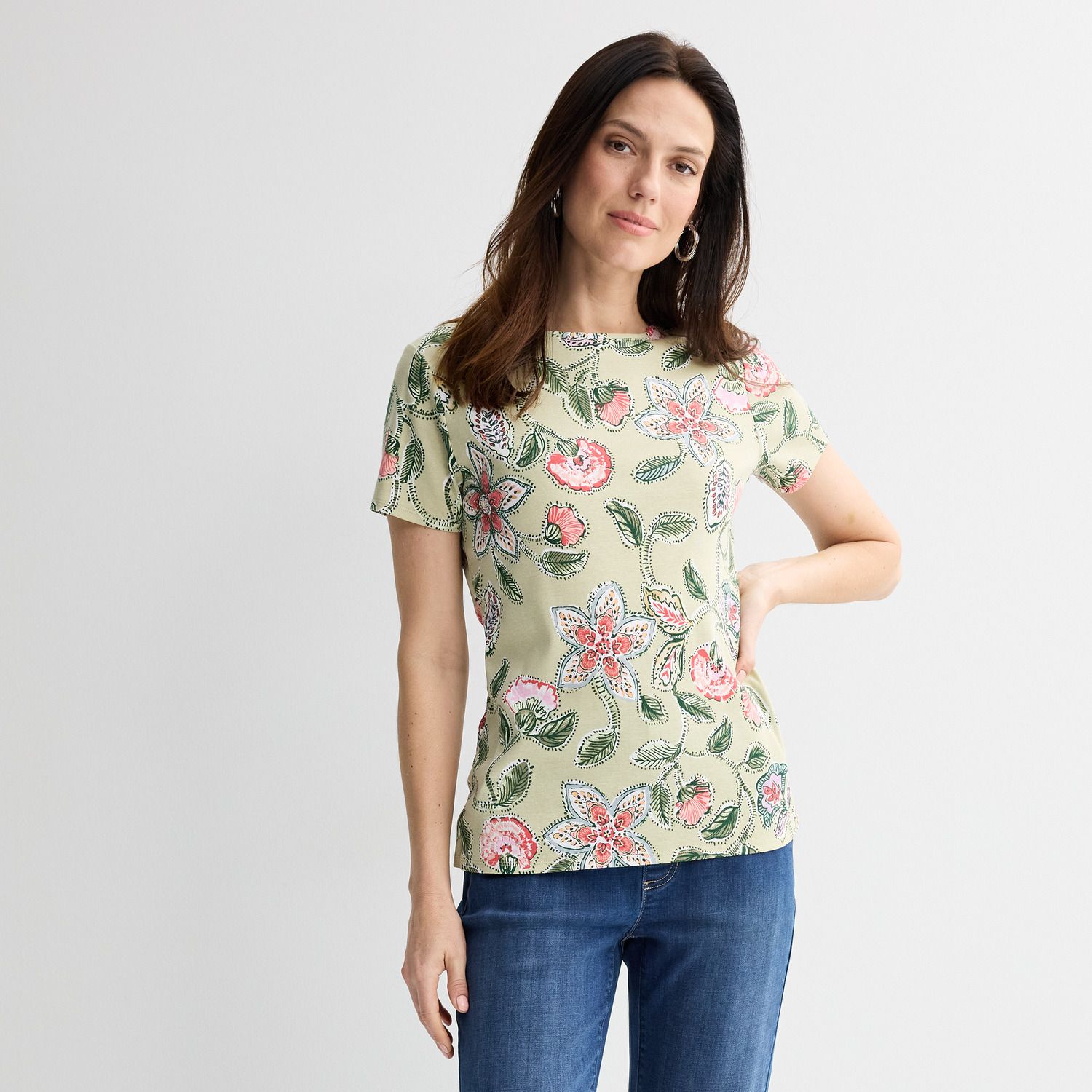 Женские футболки Petite Croft & Barrow® Essential Crewneck, цвет: Бежевый
