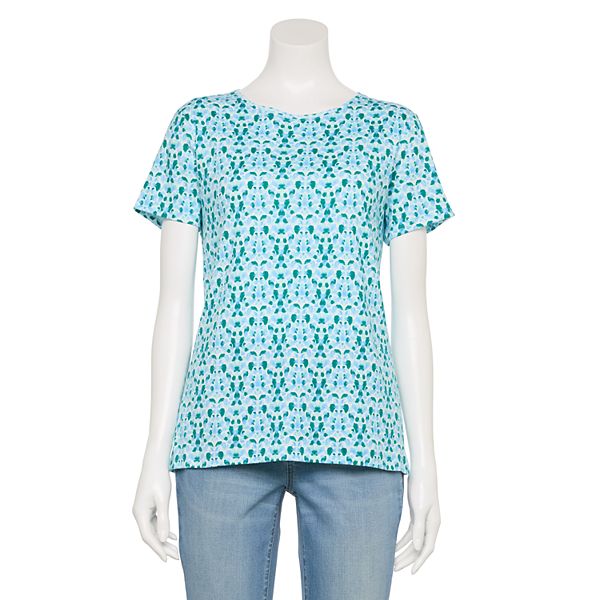 Petite Croft & Barrow® Essential Crewneck Tee - Blue Geo Tile (XS PETITE)