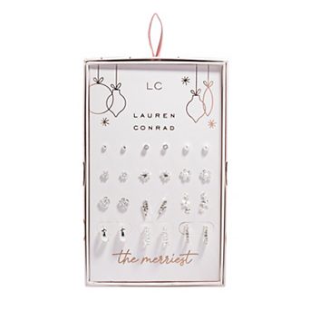 LC Lauren Conrad Silver Tone Floral Stud & Hoop Earring Set