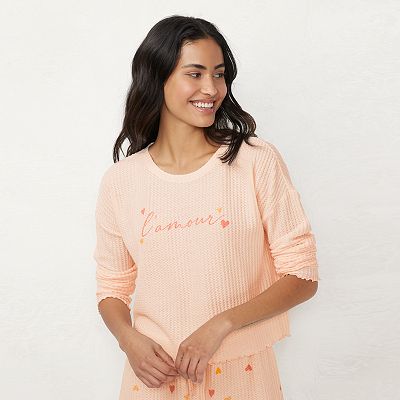 Women s LC Lauren Conrad Cozy Waffle Thermal Knit Long Sleeve Pajama Top Pajama Pants Sleep