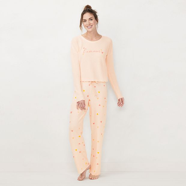 Women's Open Back Top & Pull-On Pant Waffle Knit Pajama Set