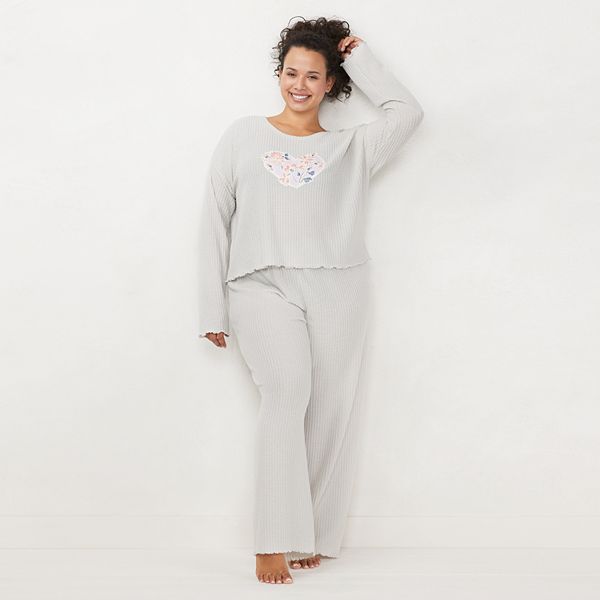 Plus Size LC Lauren Conrad Cozy Waffle Thermal Knit Long Sleeve Pajama Top  & Pajama Pants Sleep Set