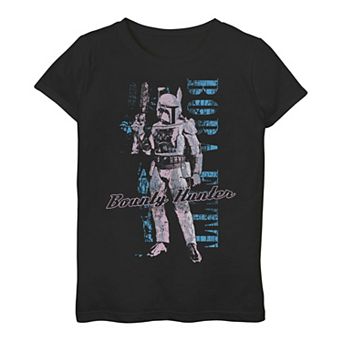 Girls 3-16 Star Wars Boba Fett Bounty Hunter Distressed Portrait Tee
