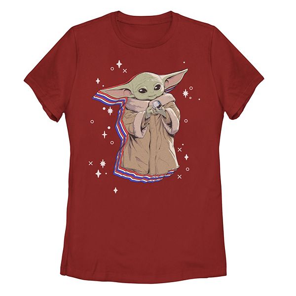 Juniors' Star Wars: The Mandalorian Fourth Of July Grogu In Stars Tee