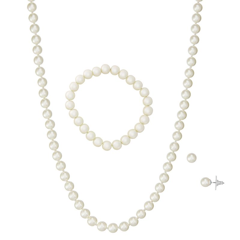 Napier Simulated Pearl Necklace, Bracelet & Earring Set, Womens, Silver