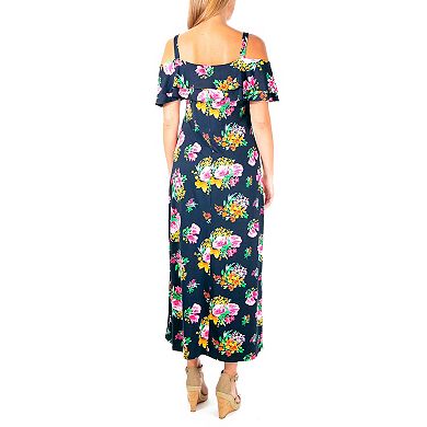 Women's Nina Leonard Print Cold-Shoulder Maxi Dress
