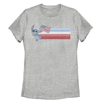 Disney's Lilo And Stitch Flag Waving Juniors' Americana Graphic Tee