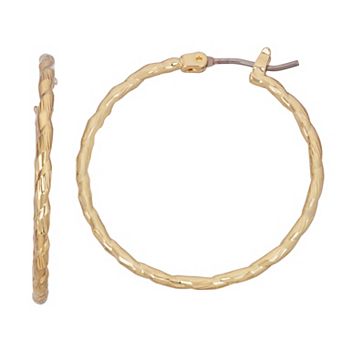 Nine West Gold Tone Twisted Textured Hoop Earrings