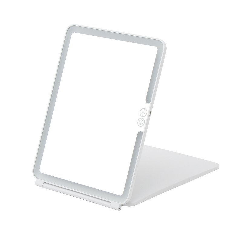 GloTech LED Slim Pad Mirror with Magnifying Lights, White
