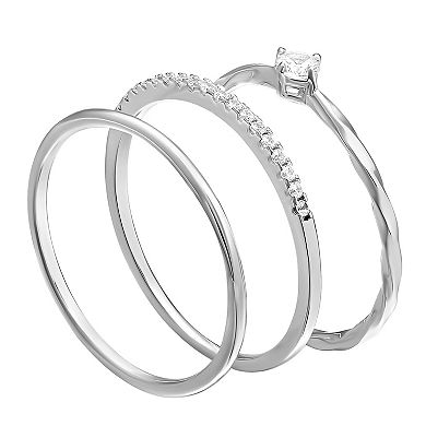 PRIMROSE Sterling Silver Cubic Zirconia Trio Ring Set