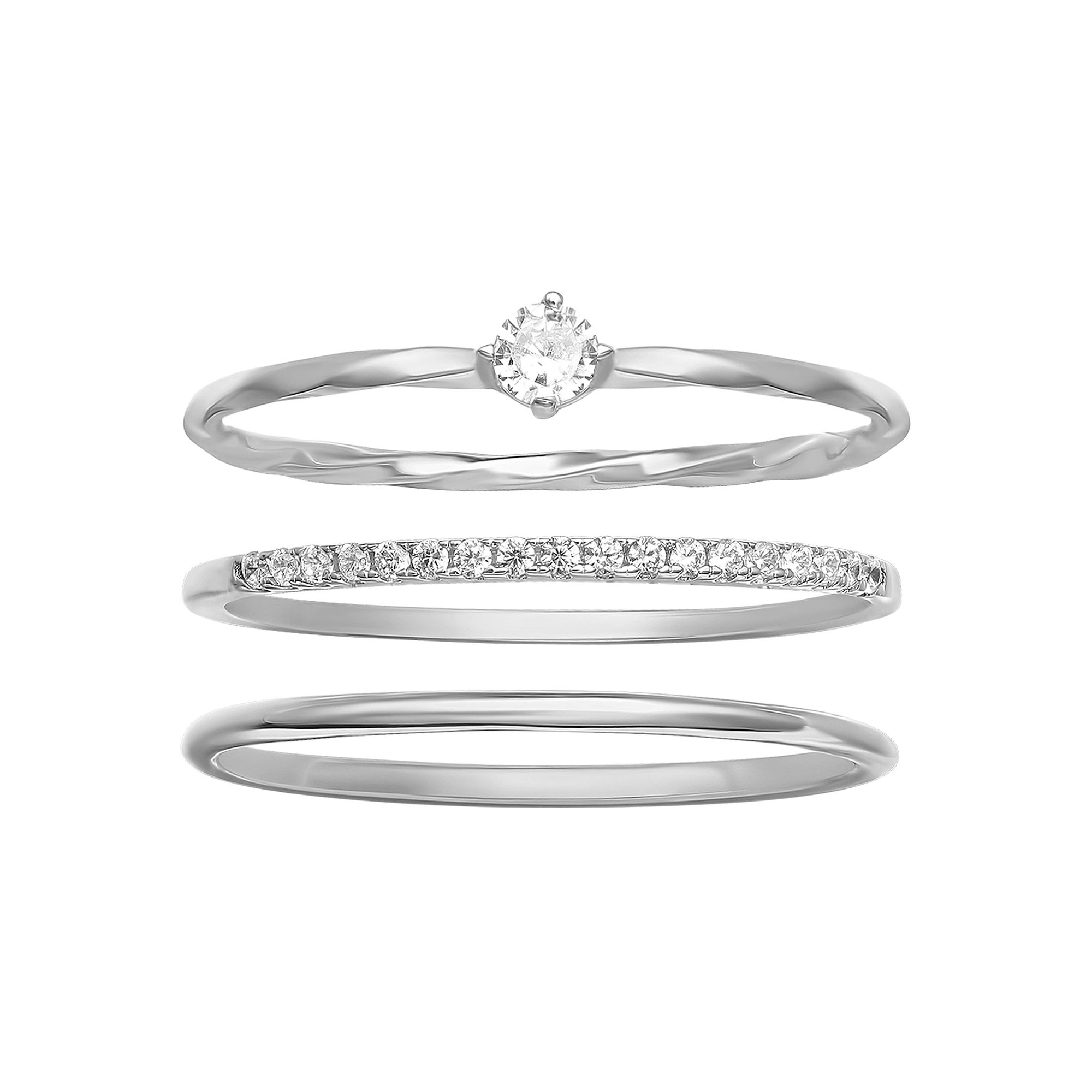 PRIMROSE Sterling Silver Cubic Zirconia Trio Ring Set, Womens, Size: 8