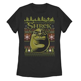 Juniors' Shrek Christmas Ugly Sweater Design Graphic Tee