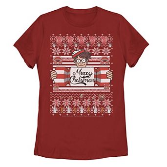 Juniors' Where's Waldo Christmas Waldo Ugly Sweater-Style Graphic Tee