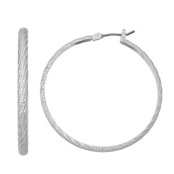 Nine West Textured Silver Tone Twist Hoop Earrings