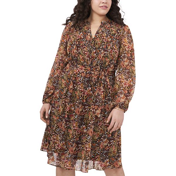 Plus Size Chaus Long Sleeve Pintuck Shirt Dress