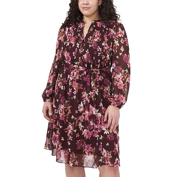 Plus Size Chaus Long Sleeve Pintuck Shirt Dress