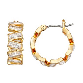 Nine West Gold Tone Simulated Crystal Hoop Earrings