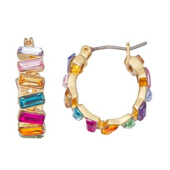 Nine West Gold Tone Simulated Crystal Hoop Earrings