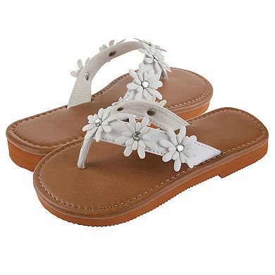 Girls Elli by Capelli Spring Flowers Faux Leather Thong Sandals