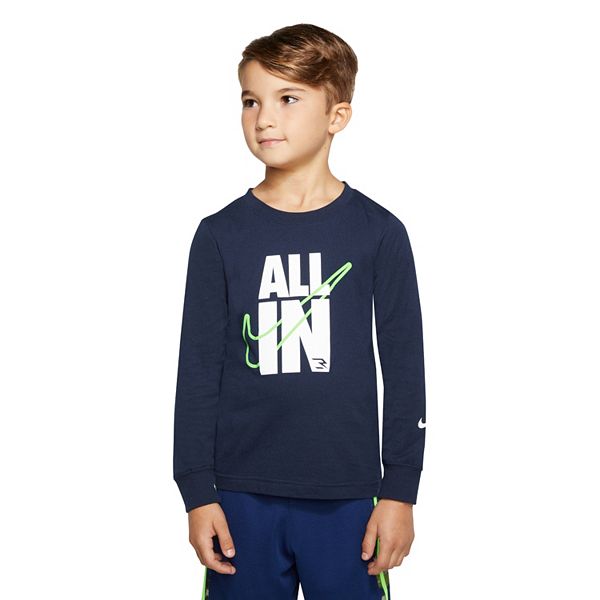 Nike 3BRAND by Russell Wilson Big Boys Crew Neck Long Sleeve Graphic T-Shirt | Gray | Regular Large | Shirts + Tops Graphic T-shirts