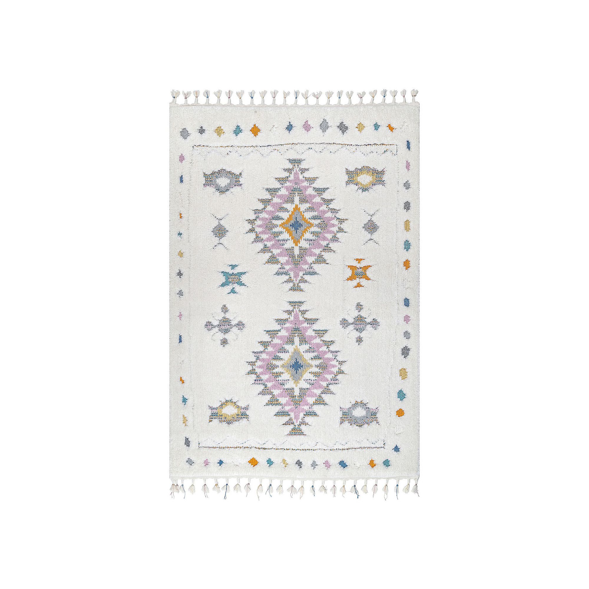 nuLOOM Jocelyn Carved Tribal Shag Rug, White