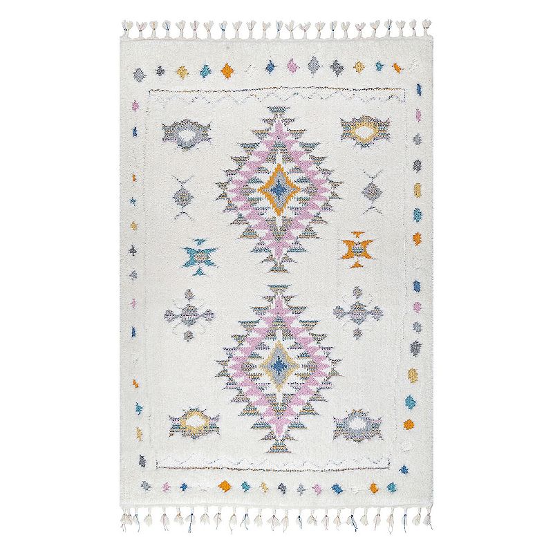 nuLOOM Jocelyn Carved Tribal Shag Rug, White, 10X14.5 Ft