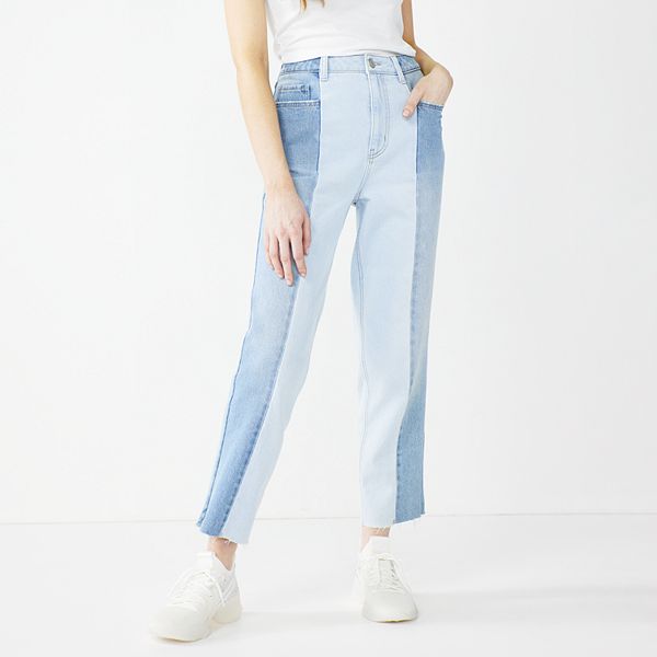 Two-tone organic high-rise straight-leg jeans