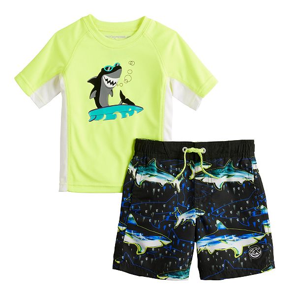 Baby & Toddler Boy ZeroXposur Sharks Surf Rash Guard Top & Swim Trunks Set