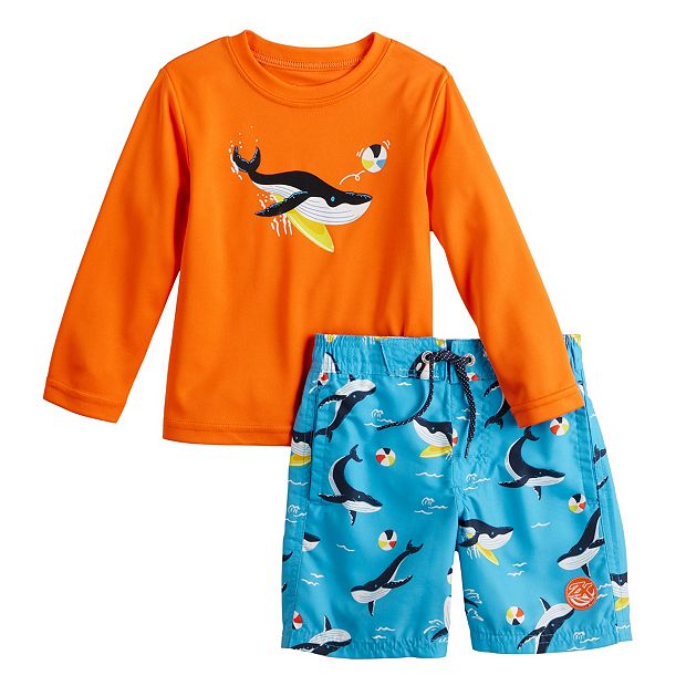 Baby & Toddler Boy ZeroXposur Whales Rash Guard Top & Swim Trunks Set