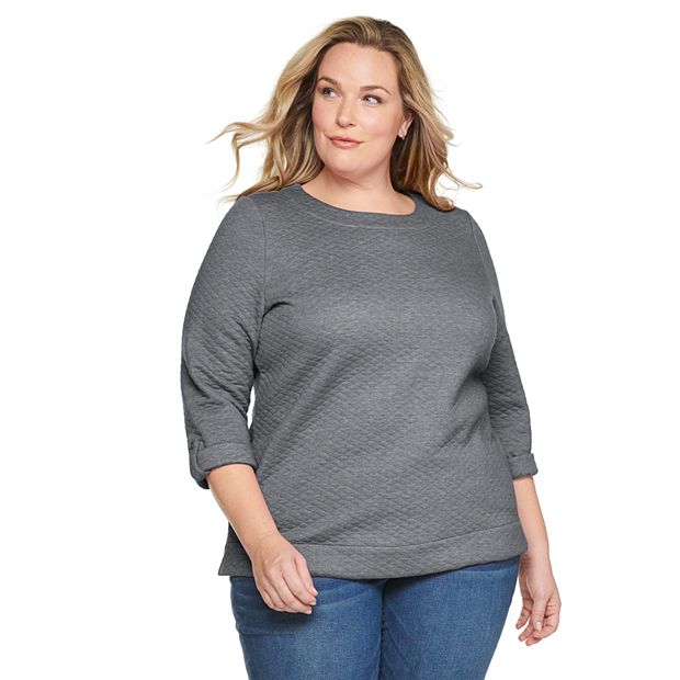 Plus Size Croft & Barrow® Quilted Three Quarter Sleeve Roll-Tab Top