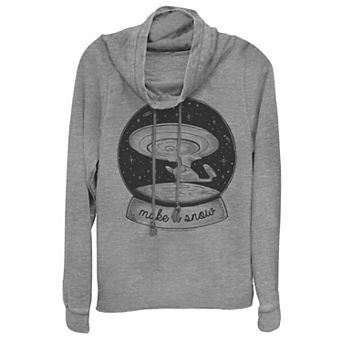 Juniors' Star Trek: The Next Generation Enterprise Snow Globe Cowlneck Graphic Lightweight Long Sleeve